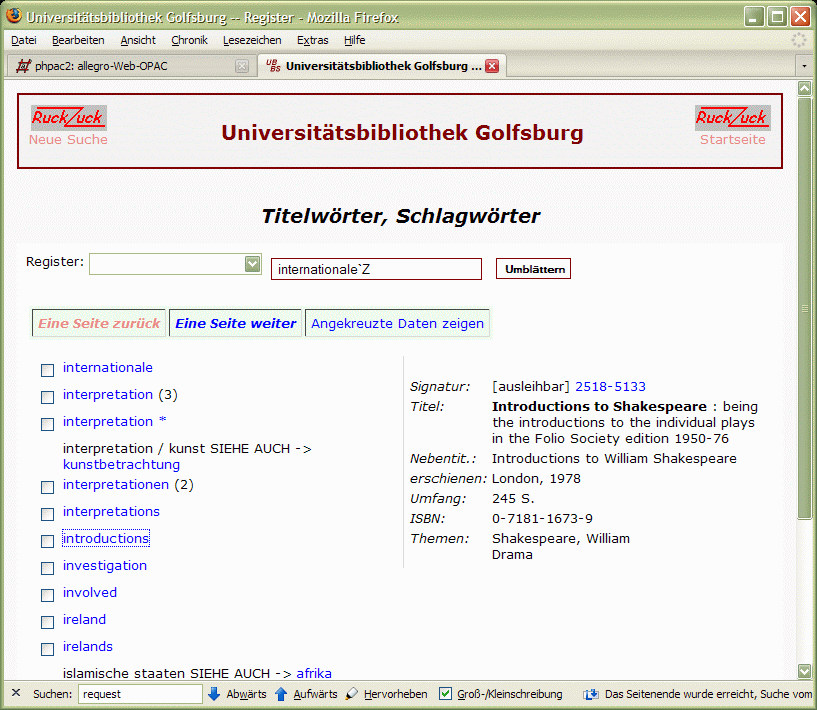 phpac Datensatz-Anzeige